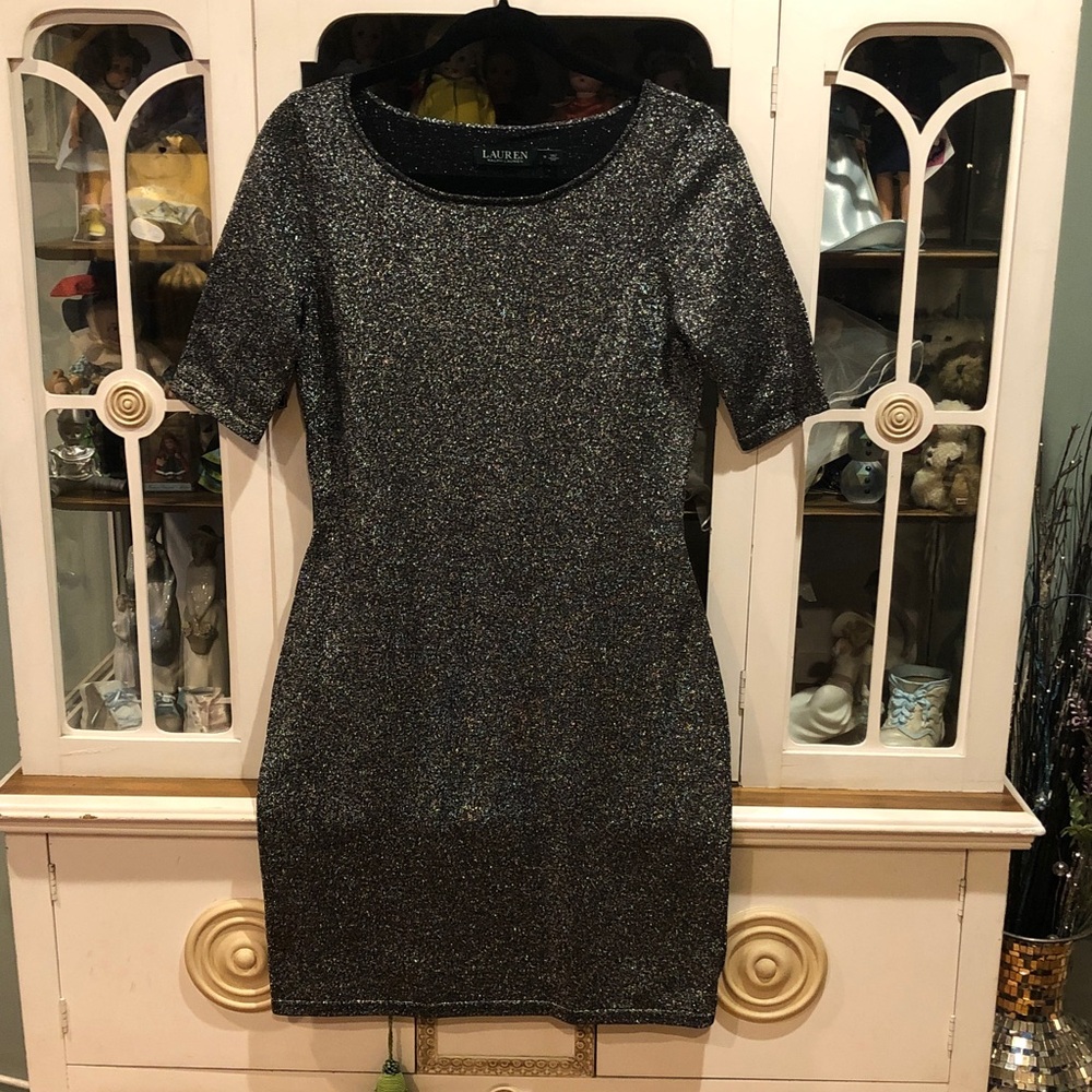 NWOT Lauren Ralph Lauren Black with Sliver metallic sparkle Sheath Mini Dress
